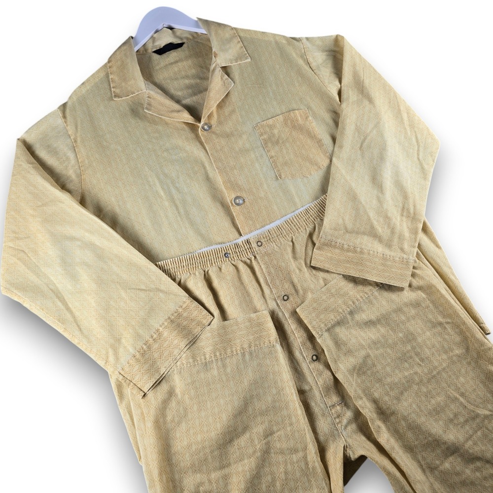 Vintage Sears The Mens Store Pajamas Set Large Yellow Diamond Perma-Prest 70s